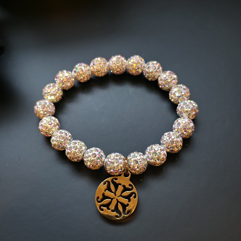 Rustic Cuff Aurora Borealis Rhinestone Stretch Bracelet